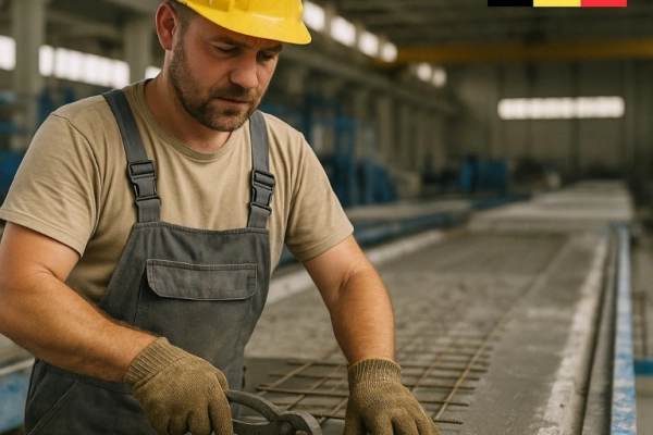 Pracownik produkcji prefabrykatów betonowych