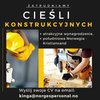 CIEŚLA KONSTRUKCYJNY, STOLARZ BUDOWLANY w Norwegii (Kristiansand)